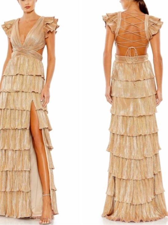 Mac Duggal Dresses & Skirts - Mac Duggal Gold Tiered Ruffle Lace-Back Evening Gown